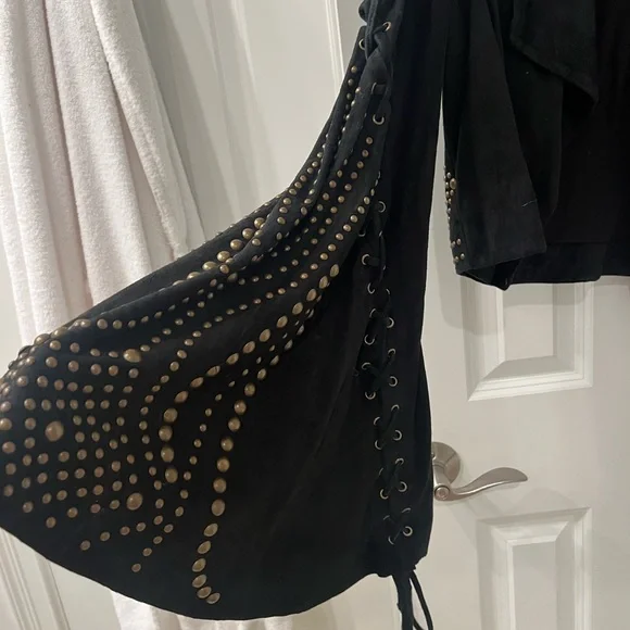 Free People Black Suede Leather Jacket with Gold Studs - Picture 3 of 8